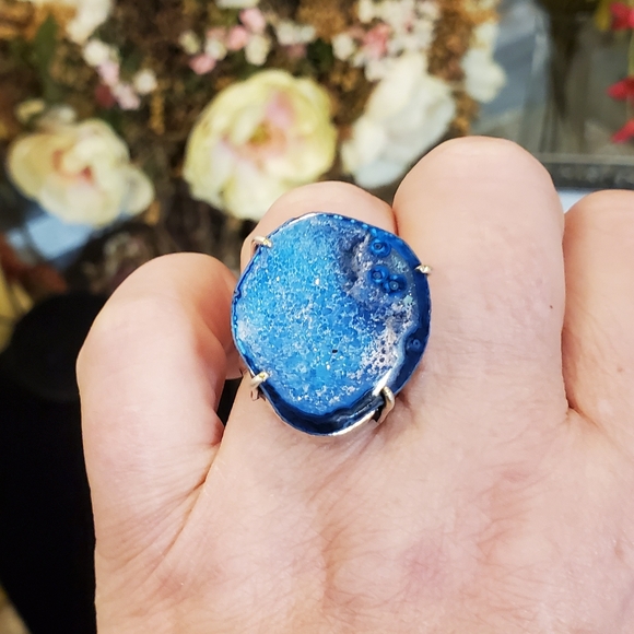 AGATE GEODE DRUSY DRUZY RING 7.5 - Picture 4 of 7